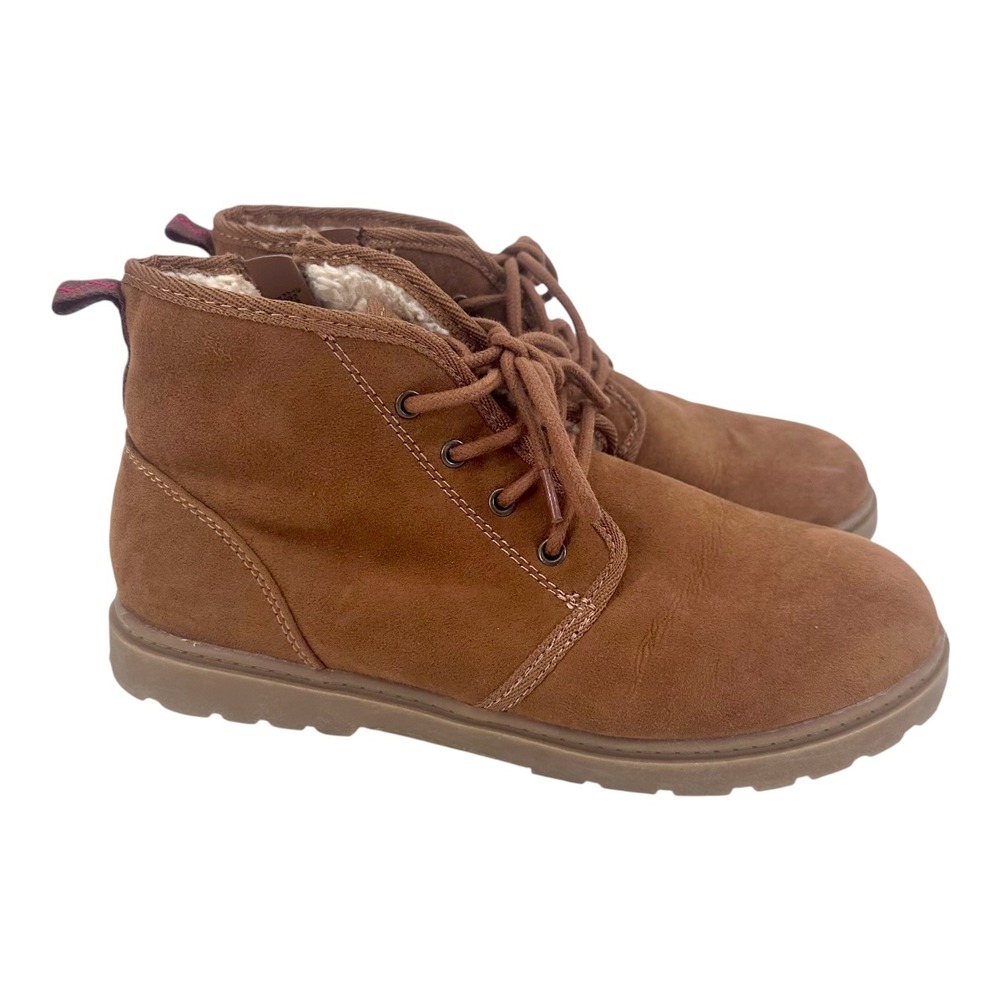 Cat & Jack Boys Ronin Chukka Boots Size 3 Brown Faux Suede Fur Lined Zip